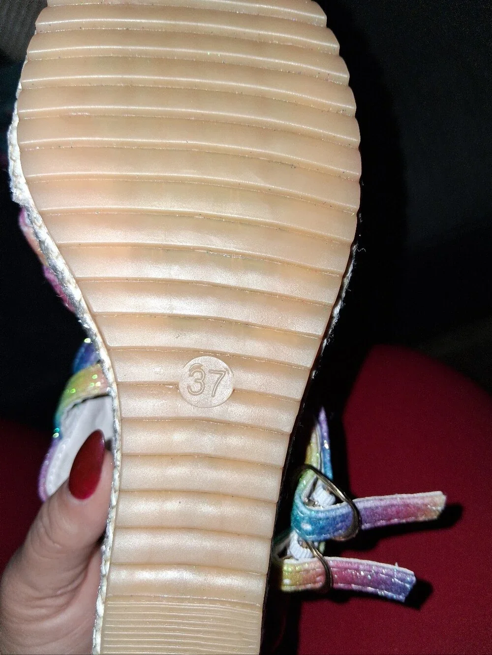 SHEIN Rainbow Metallic Strappy Wedge Sandals